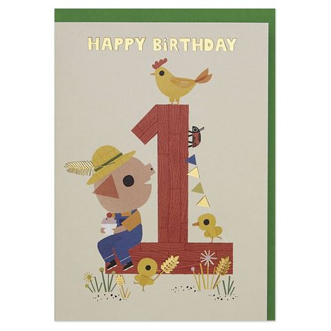 Raspberry Blossom - Age 1 Farm - 1St Birthday Card