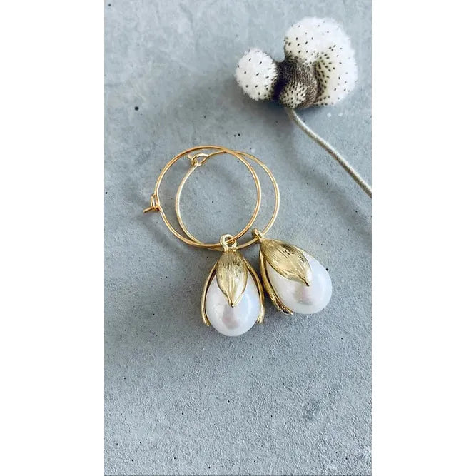 Twigg Cooper Petal Pearl Gold Hoop Earrings