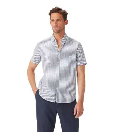 RMW Regular Short Sleeve Shirt - Blue White Stripe Poplin