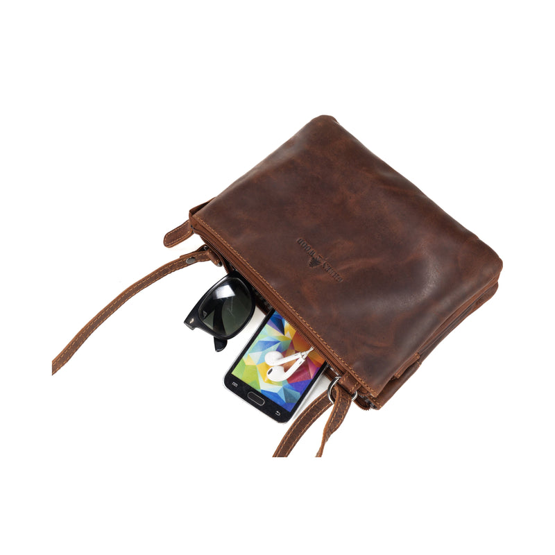 Greenwood Leather Hastings Cross Body Bag - Triple Pocket