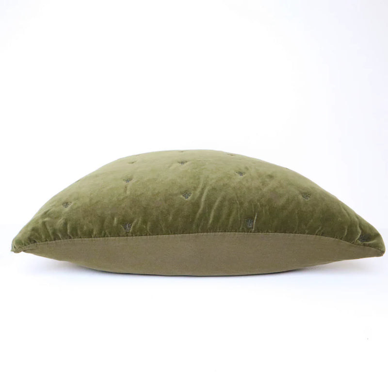 Mason Bee Velvet Cushion - 60 x 60cm - Olive Green
