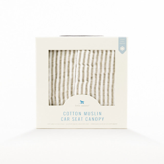 Little Unicorn - Muslin Car Seat Canopy V2 - Grey Stripe