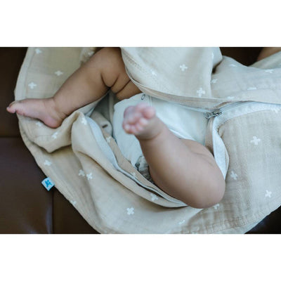 Little Unicorn Cotton Muslin Sleeping Bag - Taupe Cross