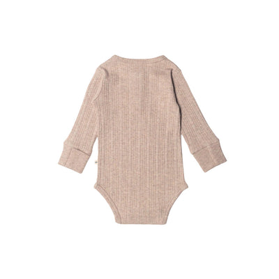 Woolbabe Organic Cotton/Merino Long Sleeve Henley Bodysuit - Dune Marl