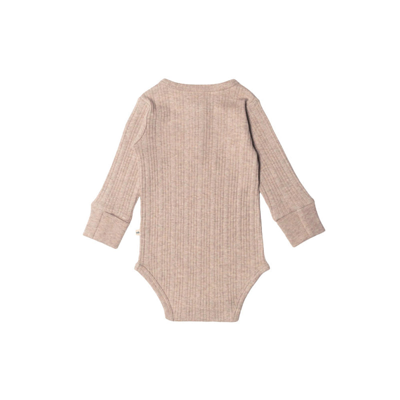 Woolbabe Organic Cotton/Merino Long Sleeve Henley Bodysuit - Dune Marl