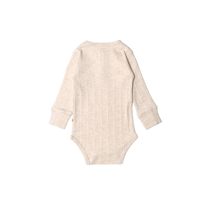 Woolbabe Organic Cotton/Merino Long Sleeve Henley Bodysuit - Natural Marl