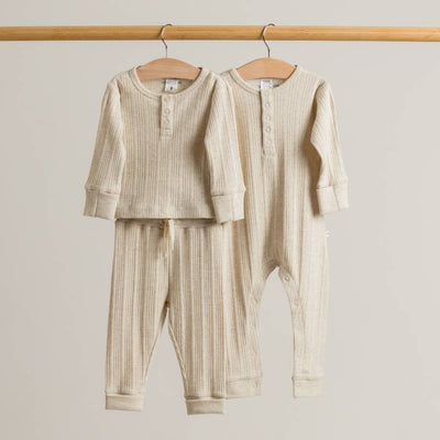 Woolbabe Organic Cotton/Merino Long Sleeve Henley Top - Natural Marl