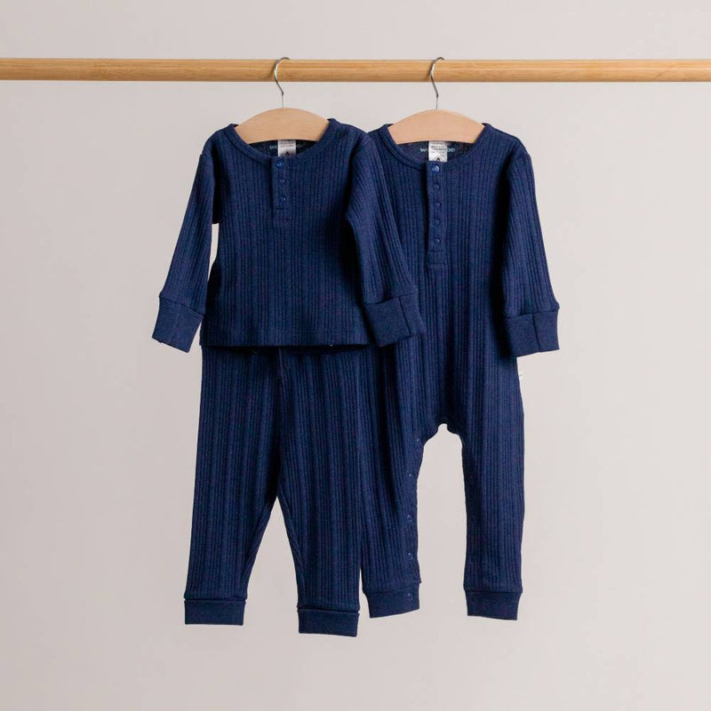Woolbabe Organic Cotton/Merino Long Sleeve Henley Top - Tekapo Marl