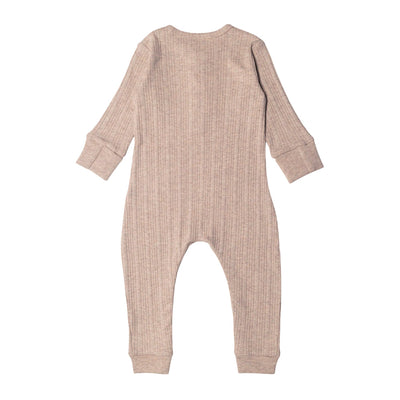 Woolbabe Organic Cotton/Merino Long Sleeve Henley Suit - Dune Marl