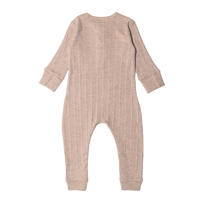 Woolbabe Organic Cotton/Merino Long Sleeve Henley Suit - Dune Marl