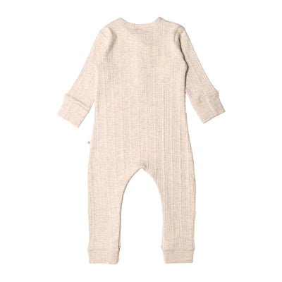 Woolbabe Organic Cotton/Merino Long Sleeve Henley Suit - Natural Marl