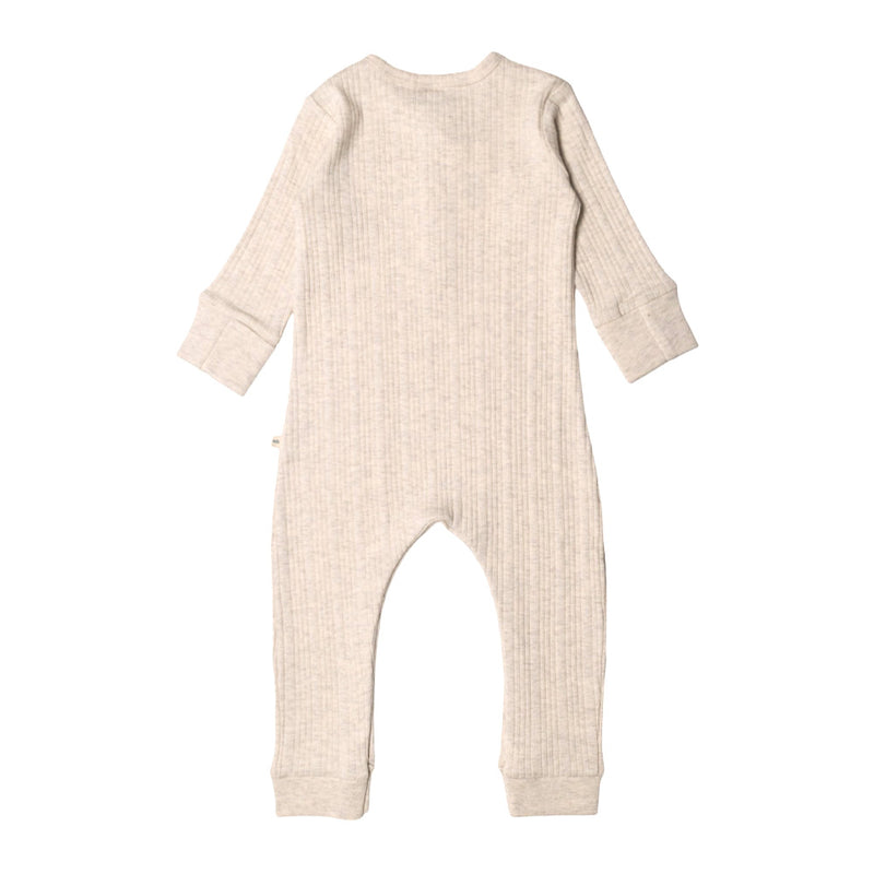 Woolbabe Organic Cotton/Merino Long Sleeve Henley Suit - Natural Marl