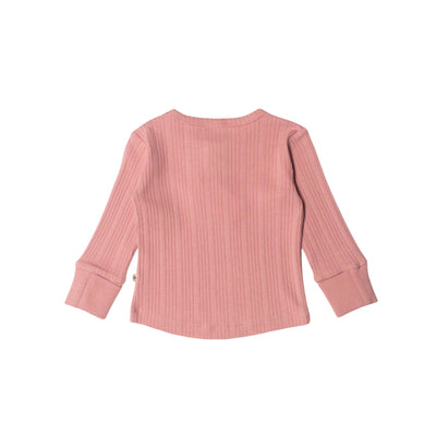 Woolbabe Organic Cotton/Merino Long Sleeve Henley Top - Dusk Marl