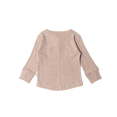 Woolbabe Organic Cotton/Merino Long Sleeve Henley Top - Dune Marl