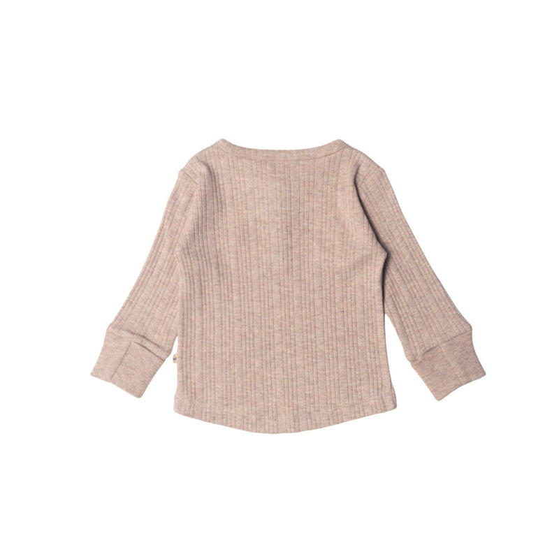 Woolbabe Organic Cotton/Merino Long Sleeve Henley Top - Dune Marl