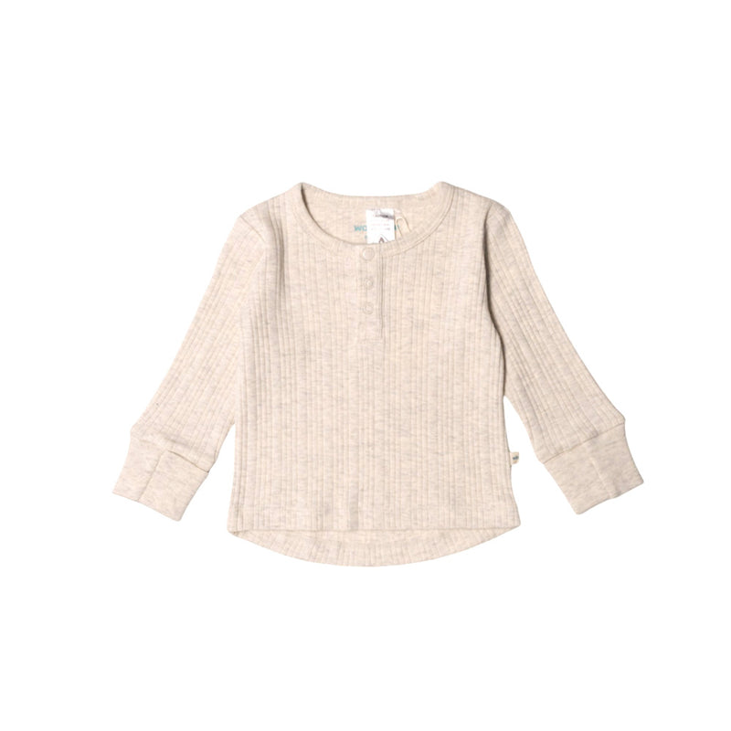 Woolbabe Organic Cotton/Merino Long Sleeve Henley Top - Natural Marl