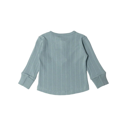 Woolbabe Organic Cotton/Merino Long Sleeve Henley Top - Tide Marl