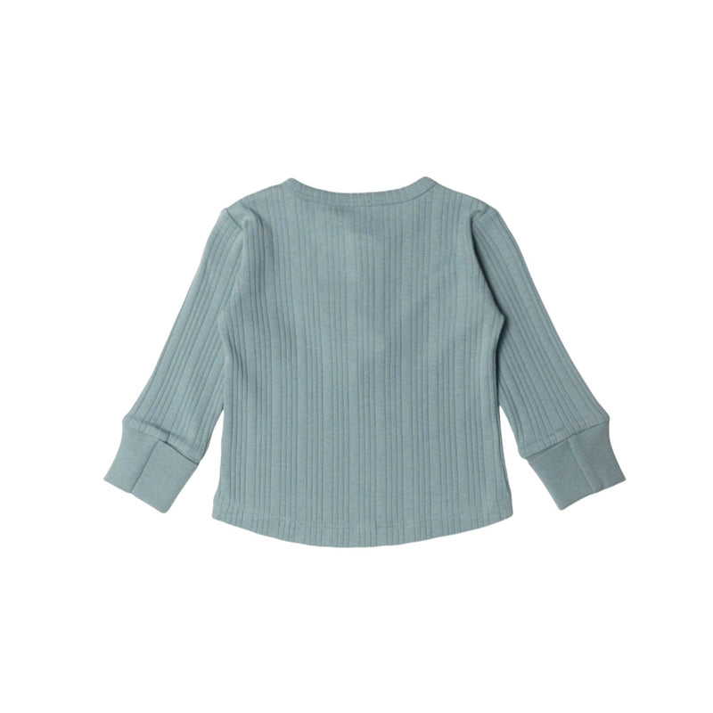 Woolbabe Organic Cotton/Merino Long Sleeve Henley Top - Tide Marl