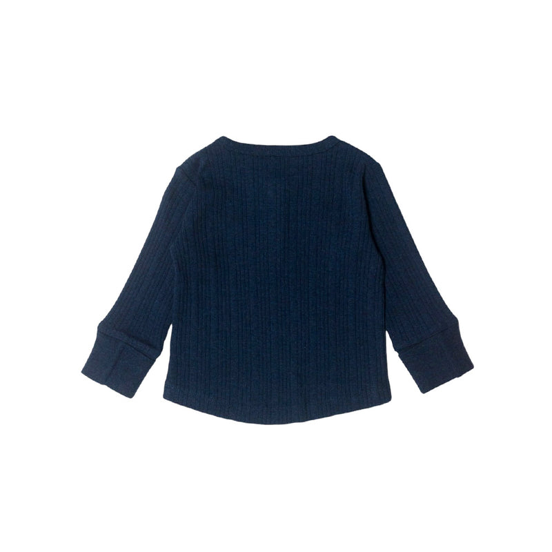 Woolbabe Organic Cotton/Merino Long Sleeve Henley Top - Tekapo Marl