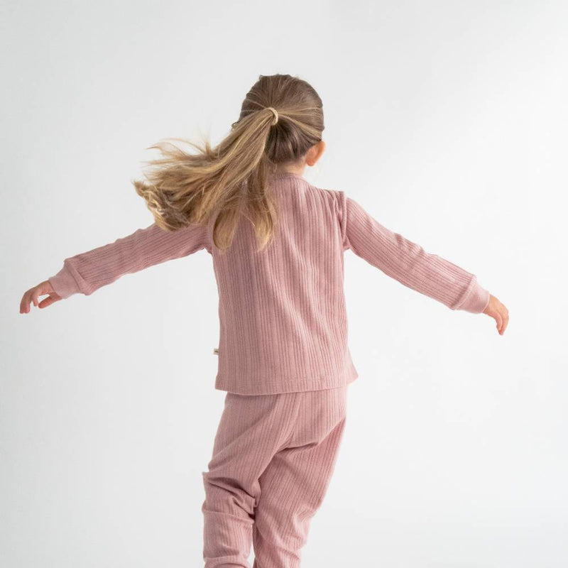 Woolbabe Organic Cotton/Merino Long Sleeve Henley Top - Dusk Marl