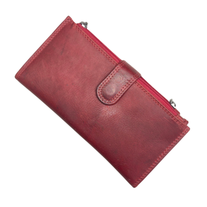 Greenwood Ladies 2 Zip Tab Leather Wallet - Red