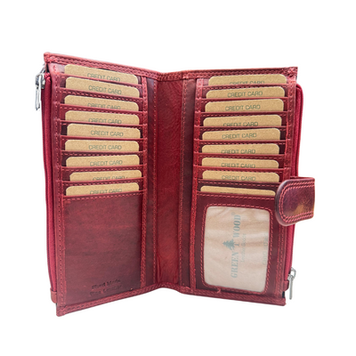 Greenwood Ladies 2 Zip Tab Leather Wallet - Red