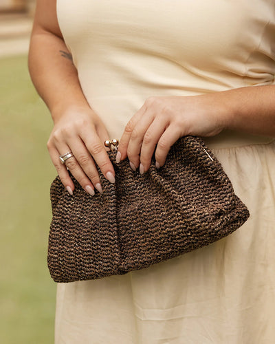 Louenhide Goldie Clutch - Raffia Chocolate