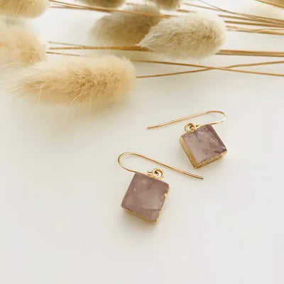 Twigg Alta Square Rose Quartz Earrings