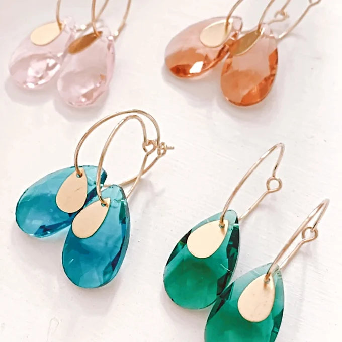 Twigg Austrian Crystal Droplet Earrings - Amber Gold