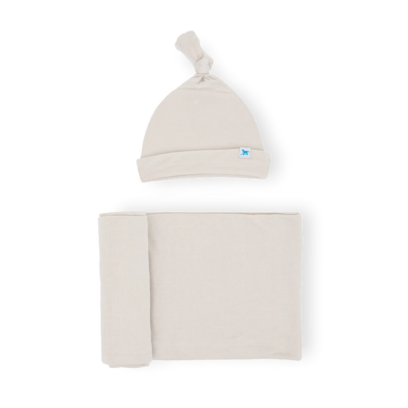 Little Unicorn Stretch Knit Hat and Swaddle Set - Pebble