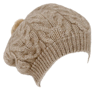 Lothlorian Possum Merino Relaxed Cable Beanie with Fur Pompom