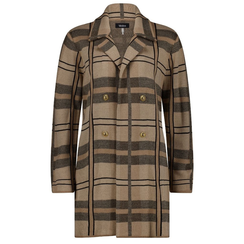 Moke Mila Womens Knit Coat - Camel;/Black/Barley Check