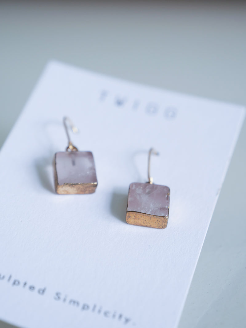 Twigg Alta Square Rose Quartz Earrings