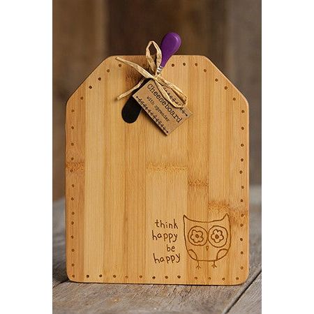 Wooden Cheese Board With Spreader - Owl
