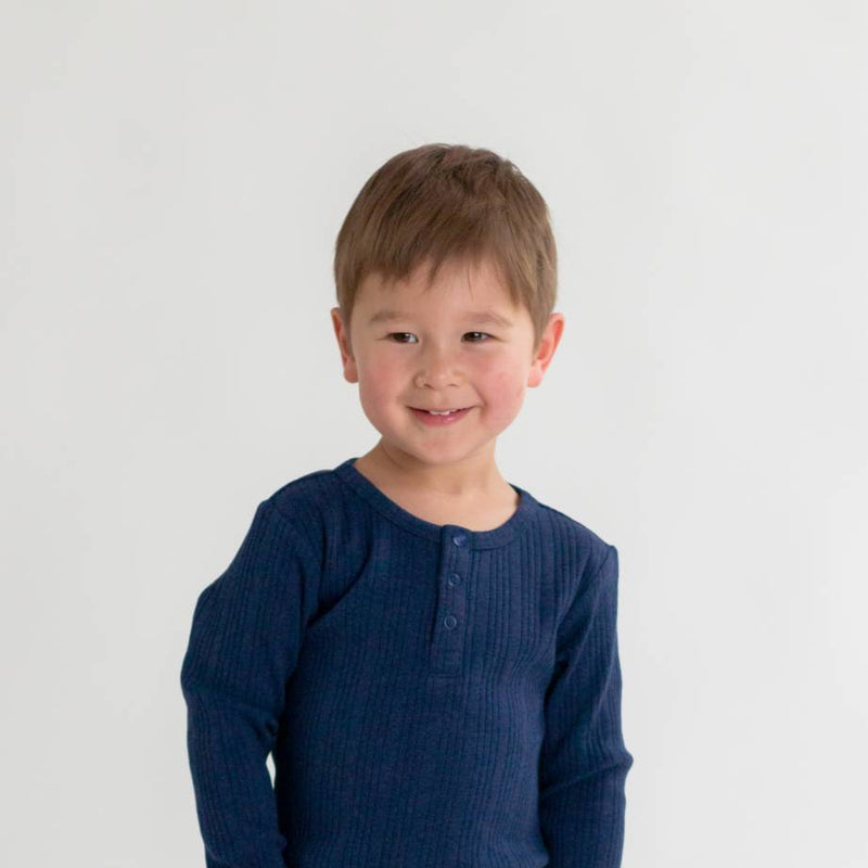 Woolbabe Organic Cotton/Merino Long Sleeve Henley Top - Tekapo Marl