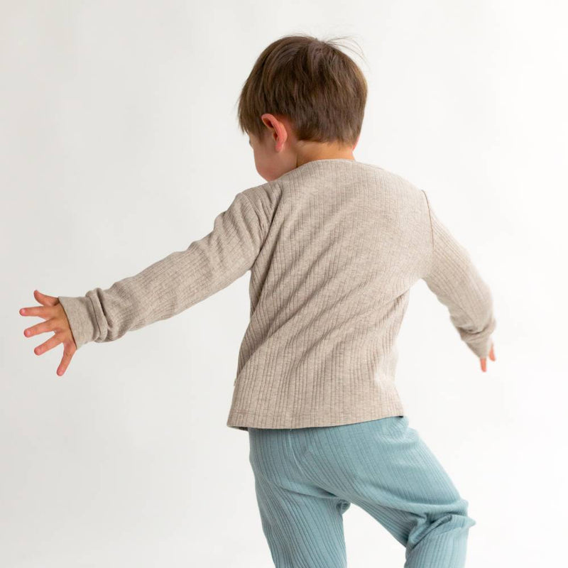 Woolbabe Organic Cotton/Merino Long Sleeve Henley Top - Dune Marl