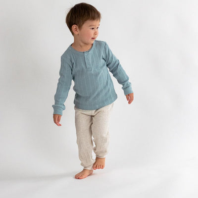 Woolbabe Organic Cotton/Merino Long Sleeve Henley Top - Tide Marl