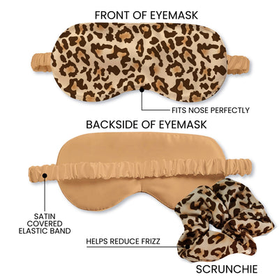Bluhen - Leopard Print Satin Eyemask and Scrunchie