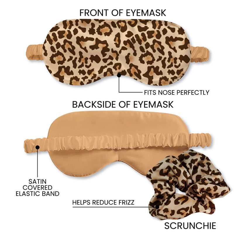 Bluhen - Leopard Print Satin Eyemask and Scrunchie