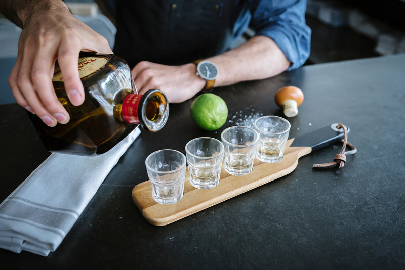 Serving Paddle and Shot Glasses