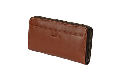 Helena Leather Zip Clutch - Cognac