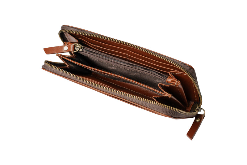 Helena Leather Zip Clutch - Cognac