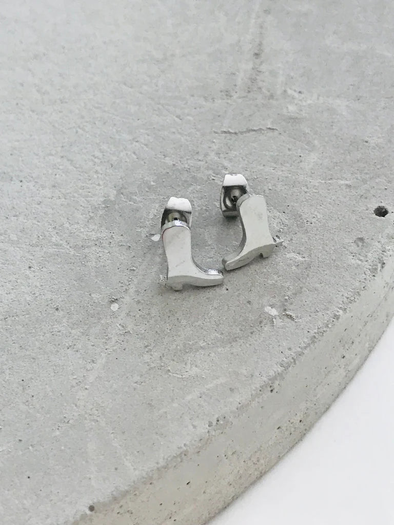 Twigg Cowboy Boot Stud Earrings - Silver