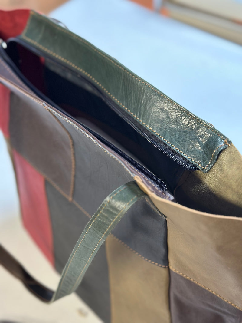 Baron Large Patch Leather Zipped Tote Meadow