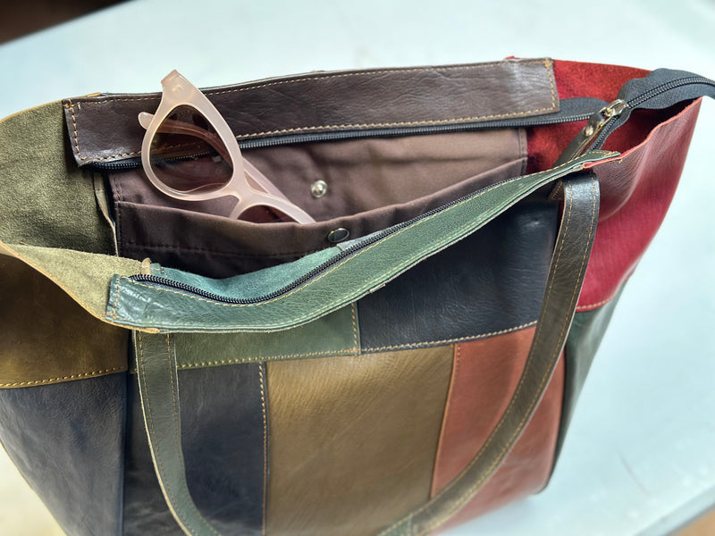 Baron Large Patch Leather Zipped Tote Meadow