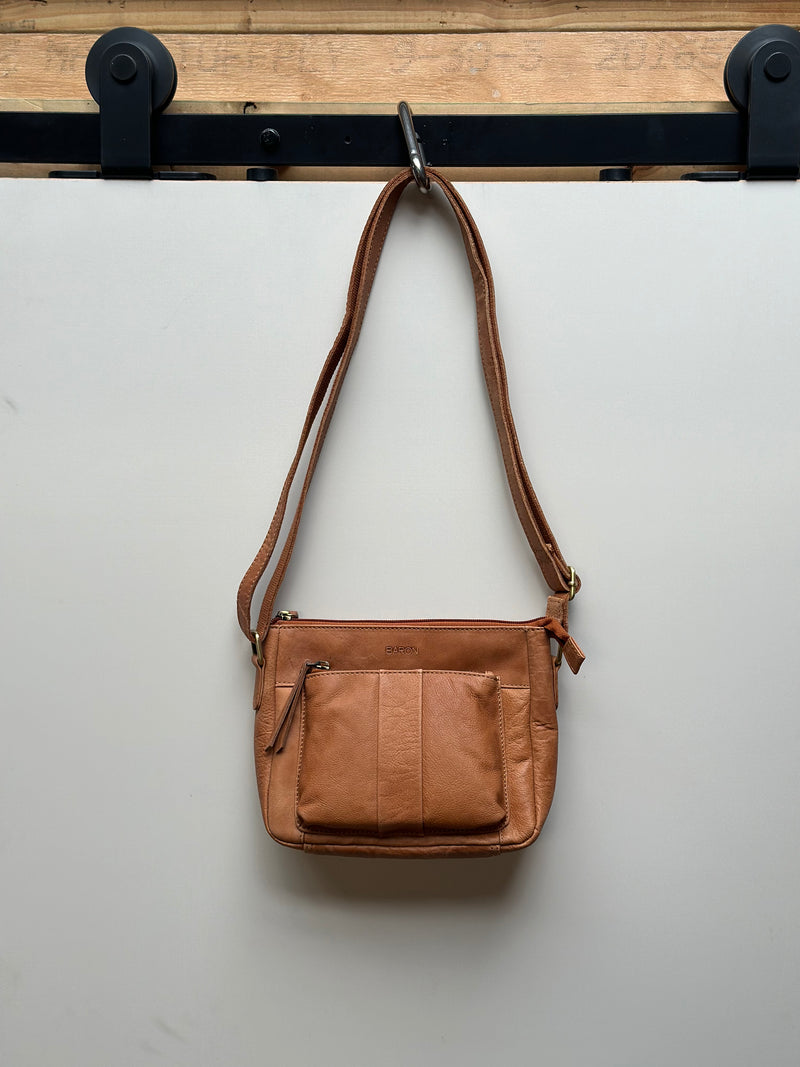 Baron Buffed Leather Small Cross Body Bag - Cognac