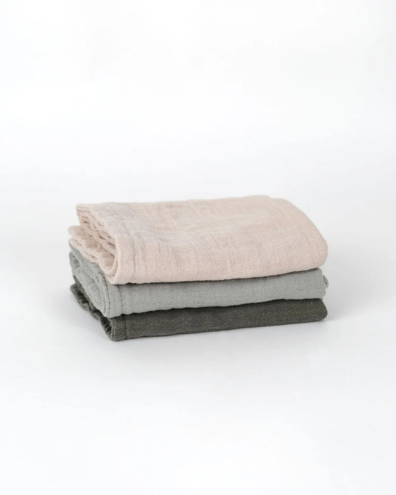 Babu Muslin Wash Cloth - 3 Pack - Moss/Sage/Oat