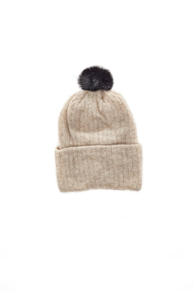 Childs Possum Pom Pom Beanie - Natural