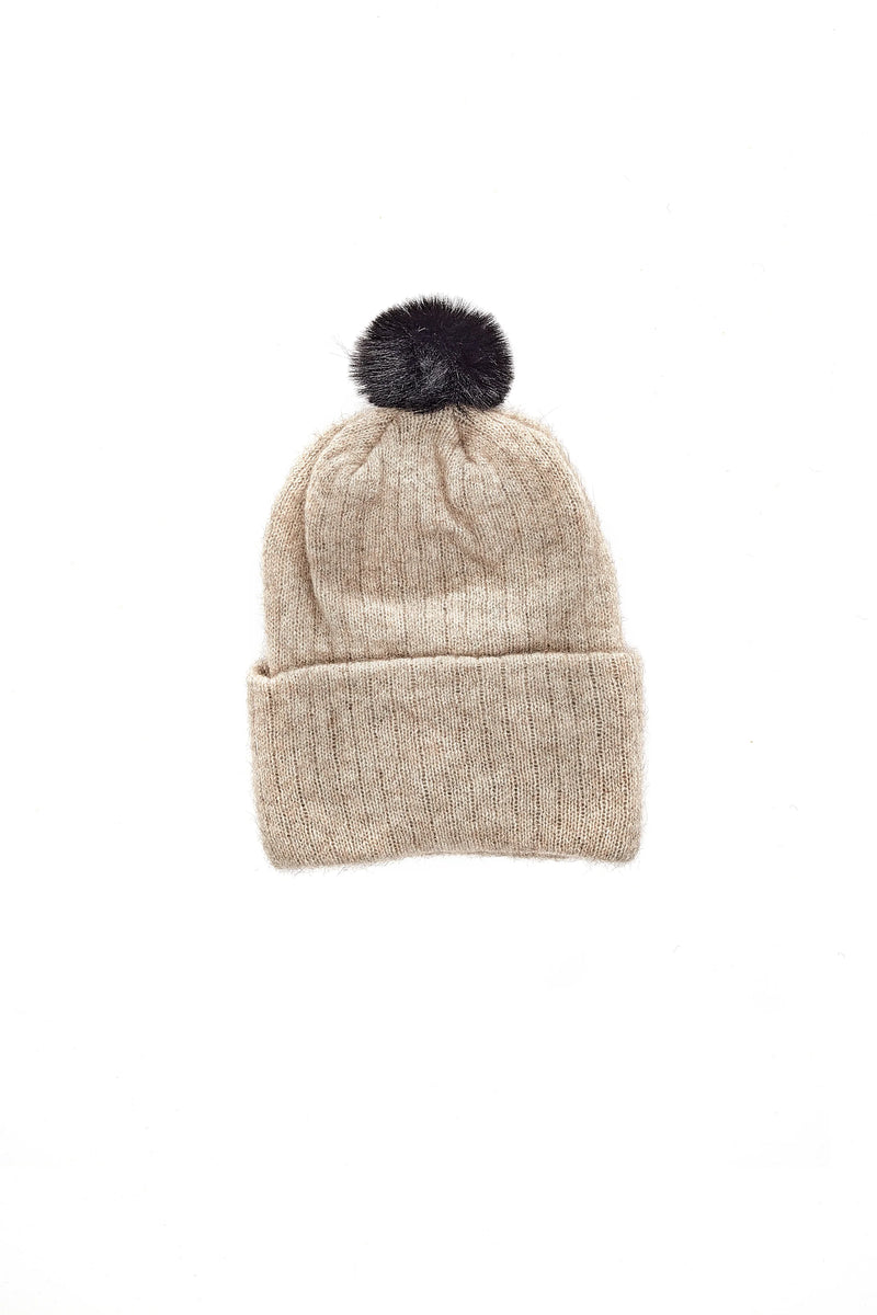 Childs Possum Pom Pom Beanie - Natural