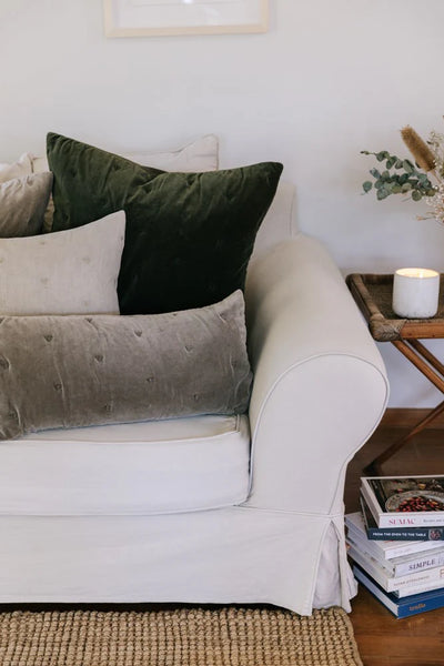 Mason Bee Velvet Cushion - 60 x 60cm - Olive Green